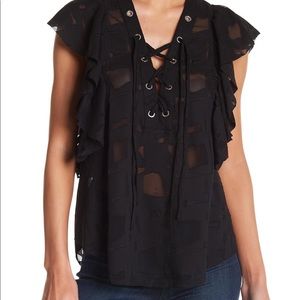 New IRO gilka lace up burnout blouse size 34